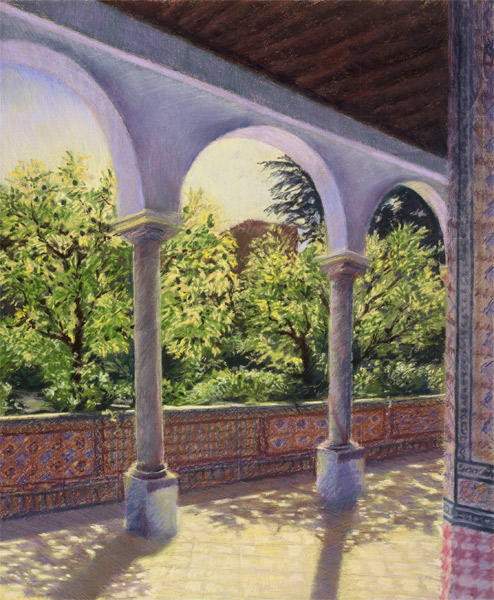 Lime trees, Jardines de los Reales Alcazares, Seville (Pastel 25.5" x 19.5" )
