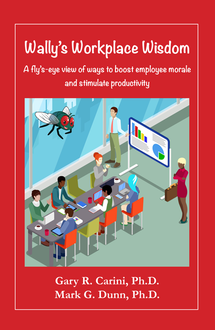 "Wally's Workplace Wisdom" book cover, showing Wally the fly hovering over a business meeting