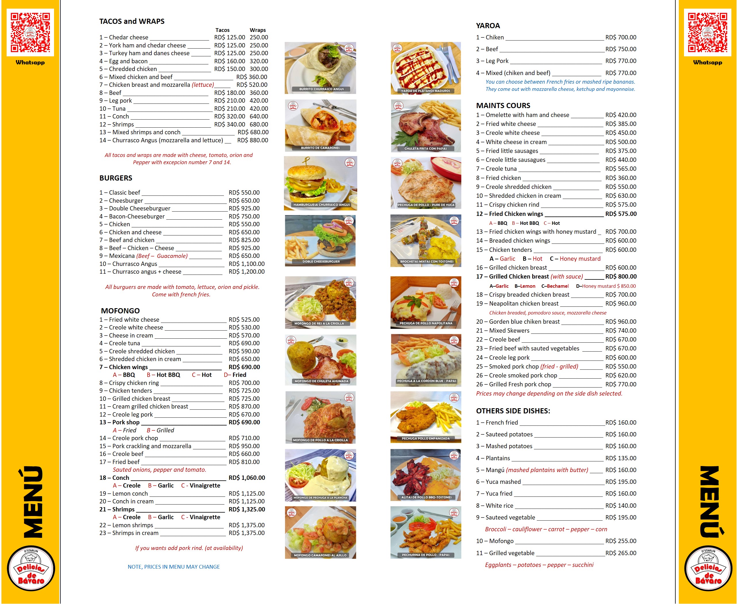 Menu en inglés
Restaurante Delicias de Bávaro