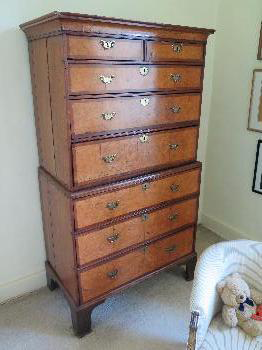 George III oak and burr elm tallboy chest