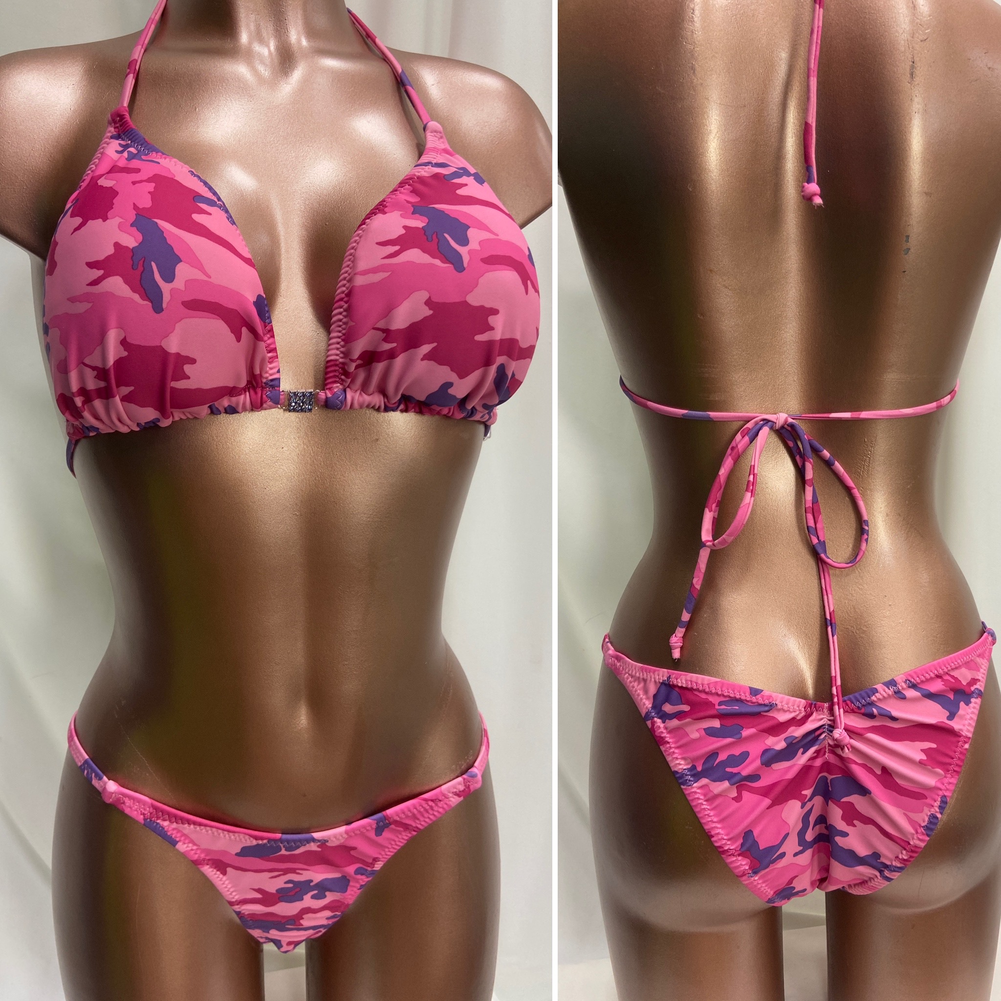44. Full D sliding top
medium size scruch back with elastic sides
pink camo lycra print 
$55