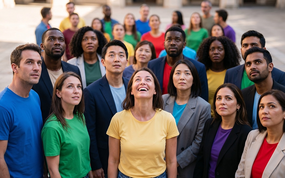 A group of ethnic diverse people smiling A group of ethnic diverse people smiling