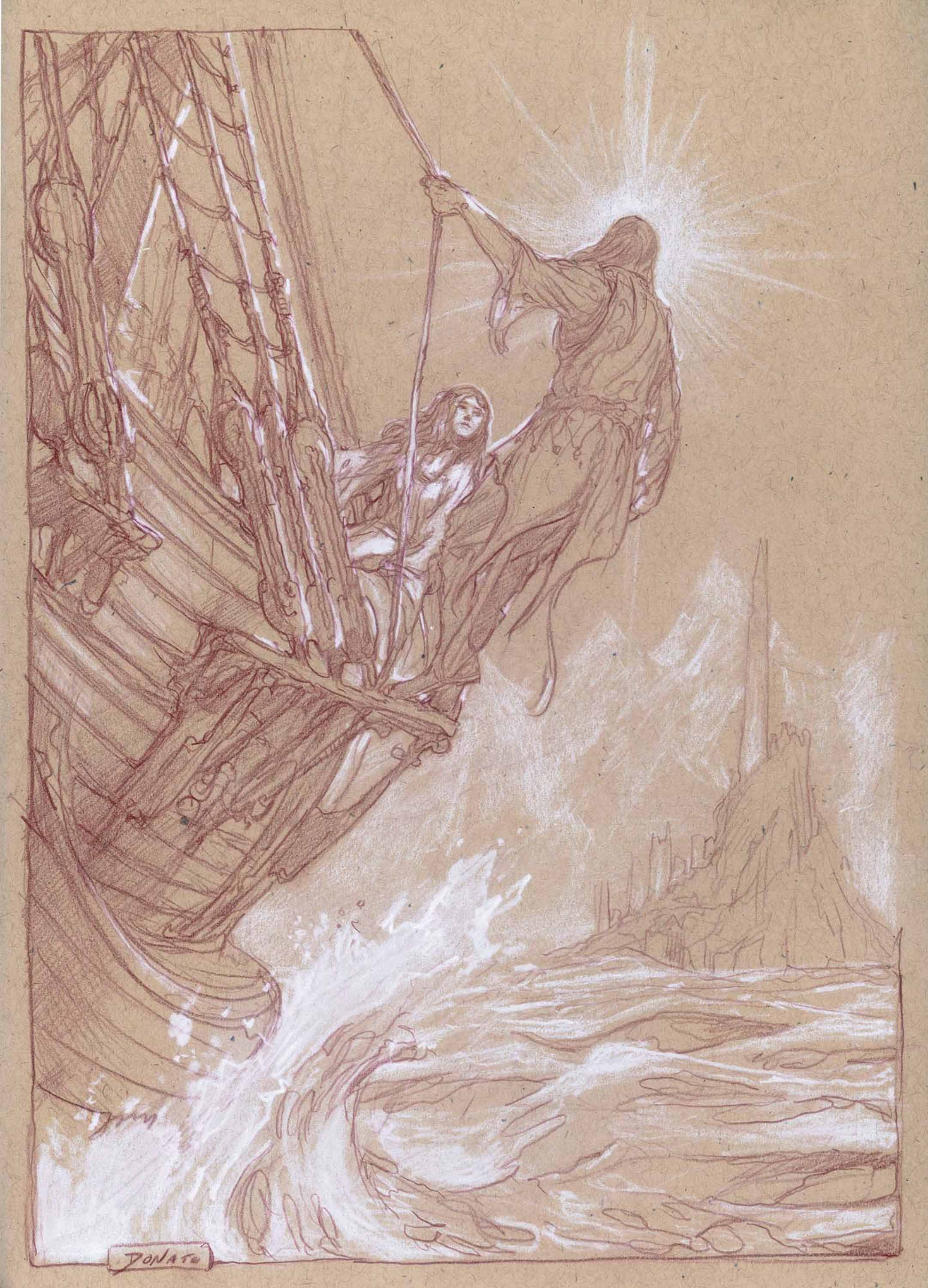 Earendil and Elwing Approaching Valinor
11" x 8"  Watercolor Pencil and Chalk on Toned paper 2012
private collection