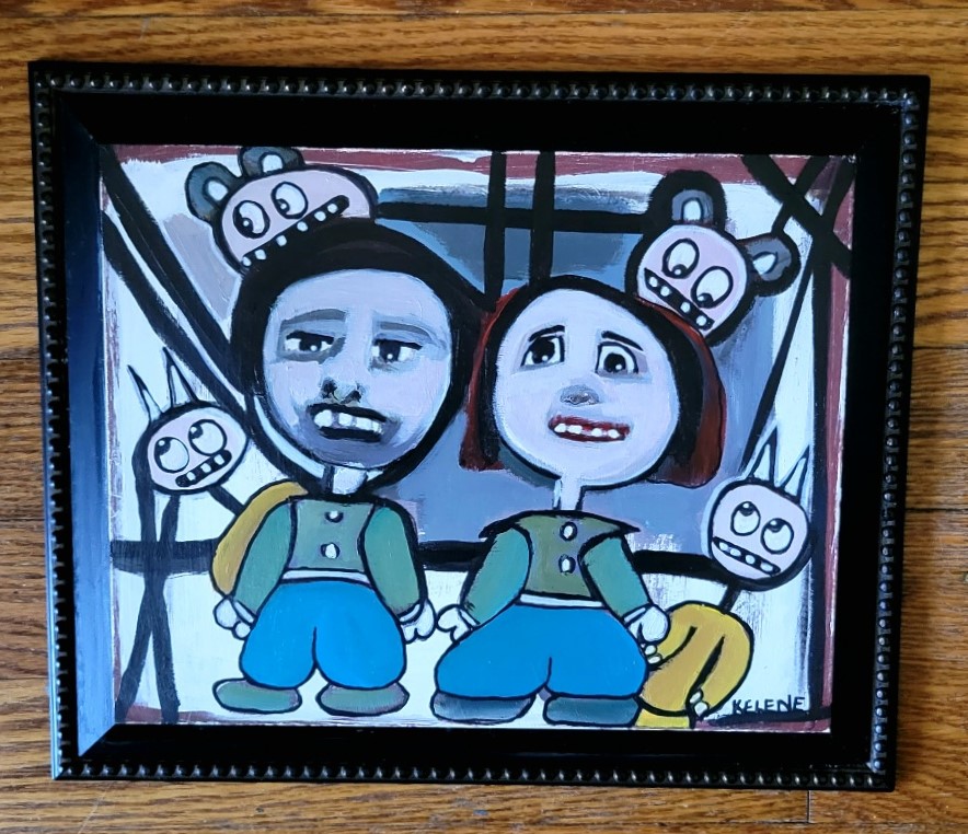 Title Amongst Us 10 x 12. Acrylic on wood framed Kelene 2023 $100.00