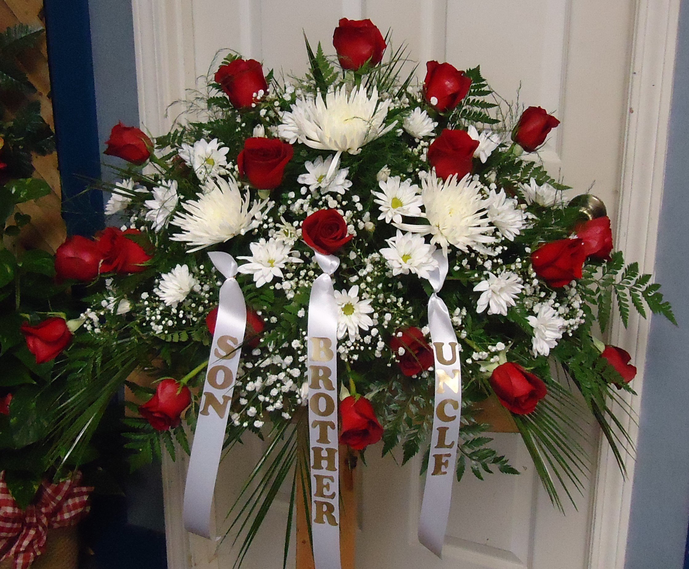 &quot;GENTLE THOUGHTS&apos;  
  Red &amp; White Mix
   $375.00
Add A Banner ($5.00 &amp; Up)