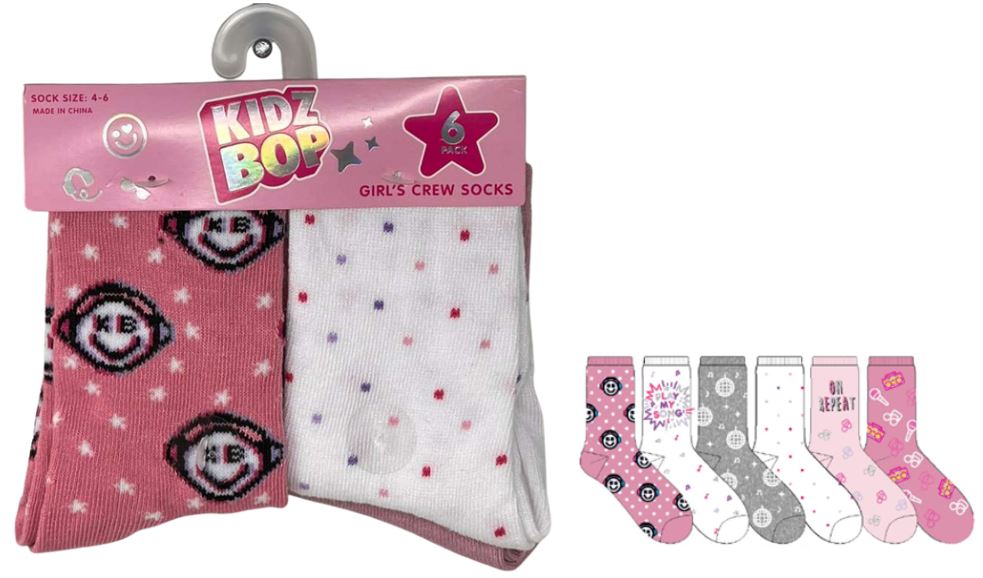 GZ1458-657-CKF-S
6PK CREW SOCKS FOR GIRL 4-6 KIDZ BOP
191153586685

GZ1458-657-CKF-M
6PK CREW SOCKS FOR GIRL 6-8 KIDZ BOP
191153586692

72 CS PACK
