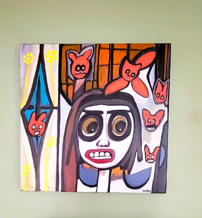 Title Flying Bugs. 18 x 24 acrylic on canvas Kelene 2023 $380.00