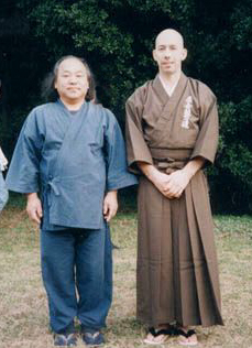 1993. Shimazu Kenji: 18th Shihan of Yagyu Shingan Ryu Jujutsu. Power sensei says, "I met Shimazu Sensei at Meiji Shrine during the Culture Day enbu. I recognized him from his photos in "Hiden Magazine," but never met him before. I rushed right up and presented myself as a reader of "Hiden." He was very down-to-earth and jovial. Bet he's hell in the dojo!"