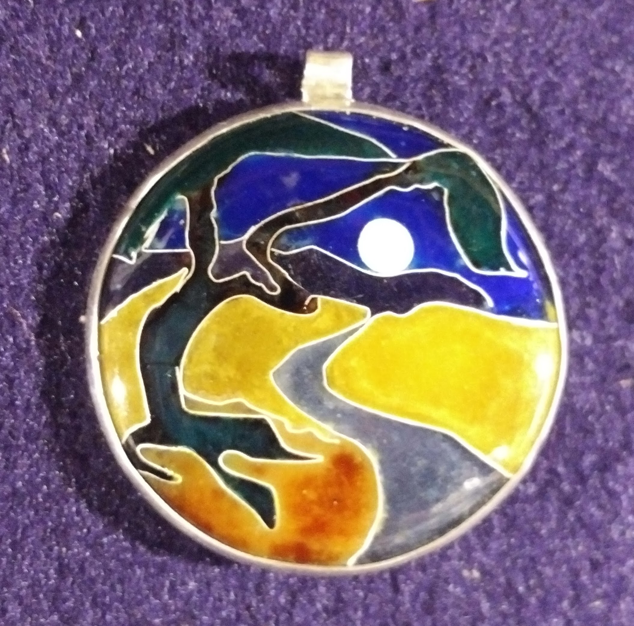 JPn018a Cloisonne Landscape 03 Enamel on Fine Silver with Sterling