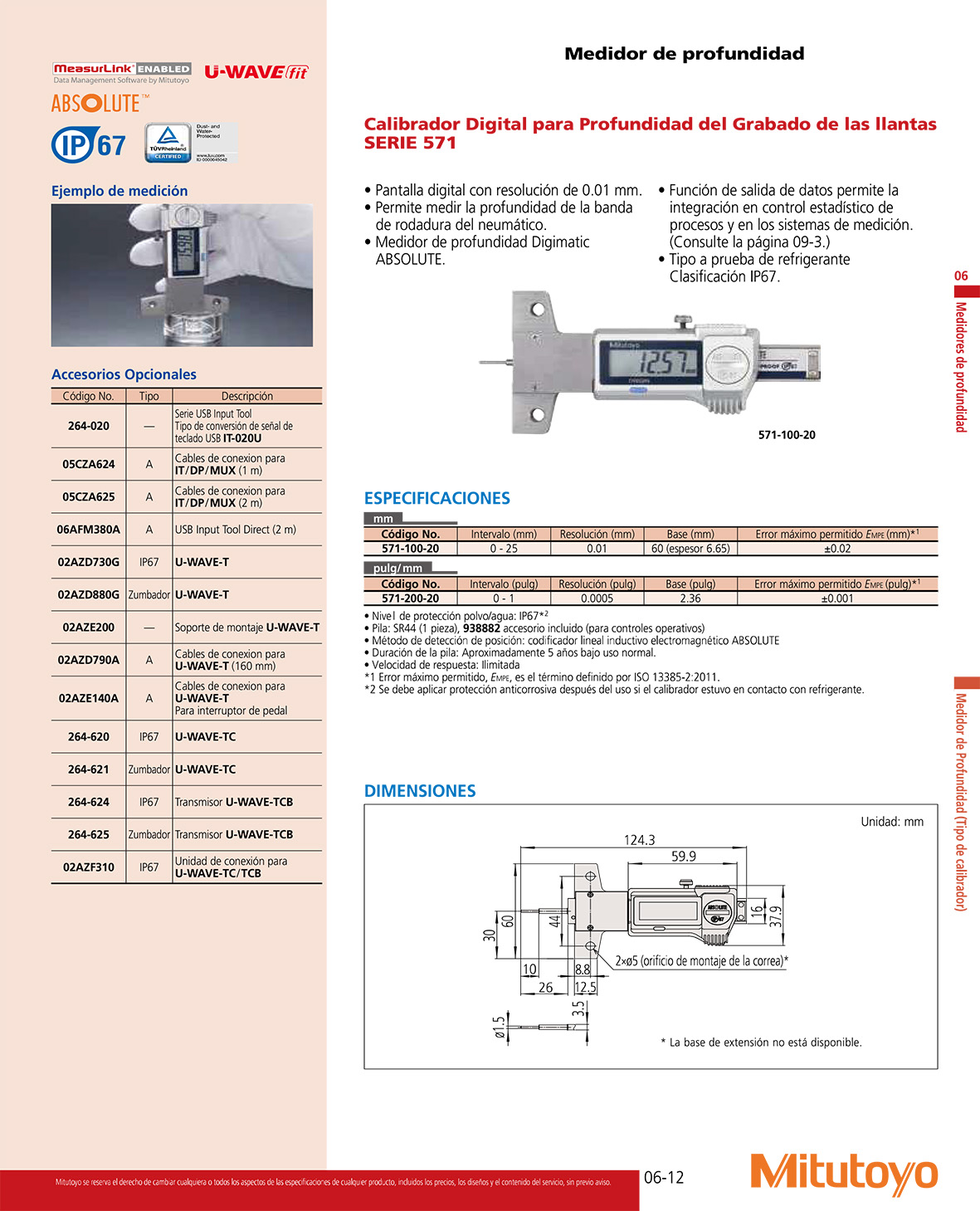 Calibrador para profundidad del grabado de llantas 