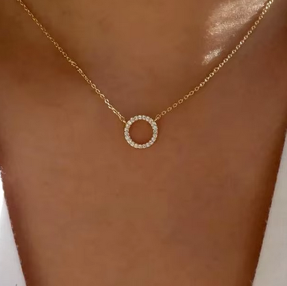 Fashionable Geometric Ring Zircon Temperament Necklace Simple and Niche Temperament Personalized Design Sense Necklace