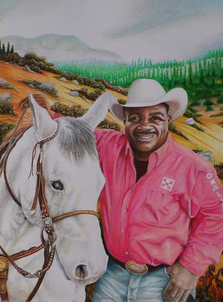 A local cowboy and rancher.  Commissioned by a friend.  Prismacolor on white paper.      18"X24"