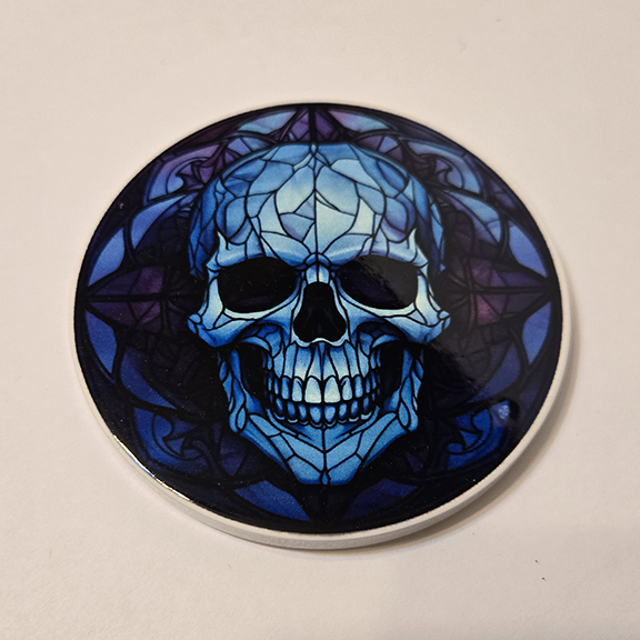 Round ceramic coaster stained glass skull design