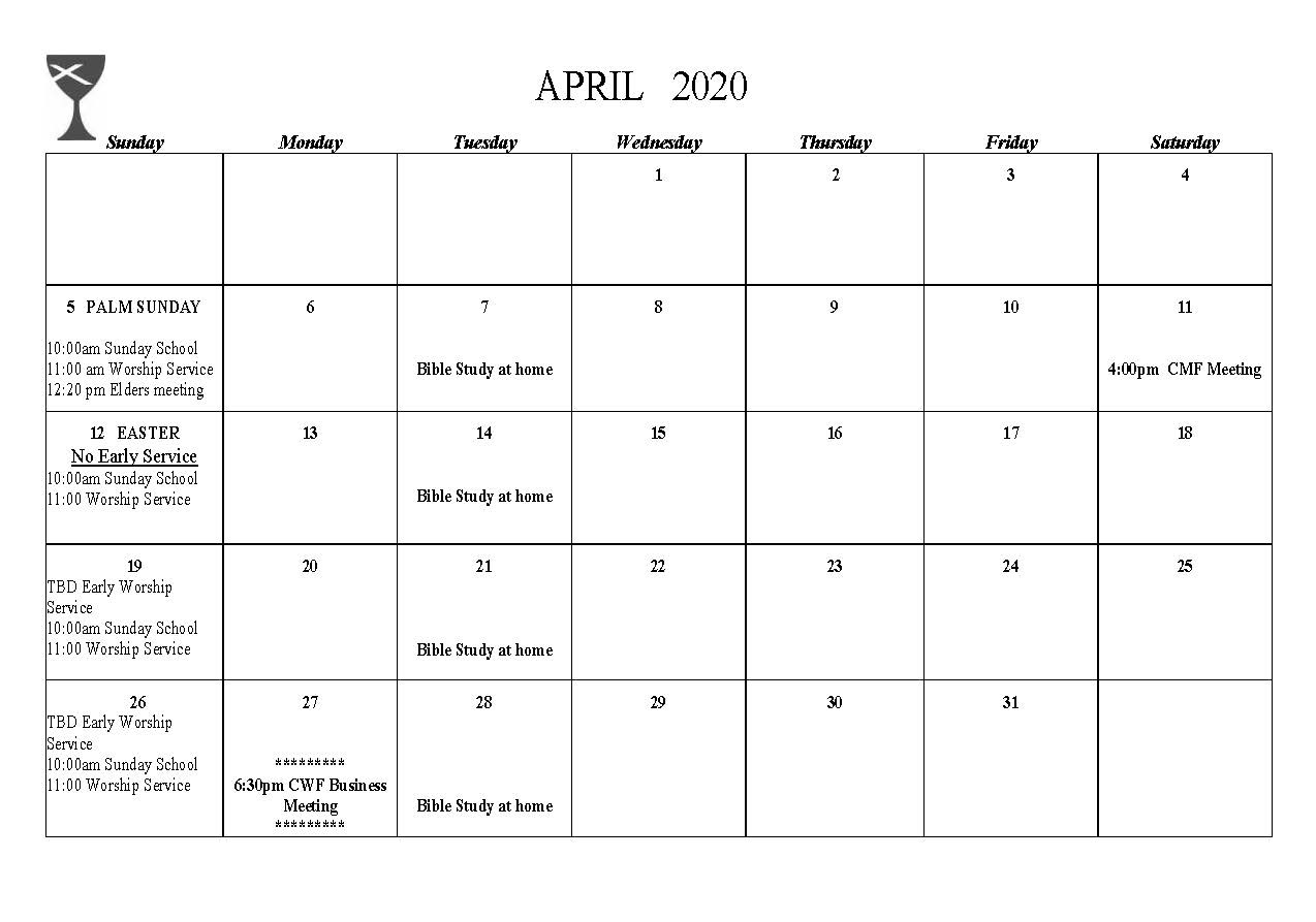 FIRST CHRISTIAN CHURCH (Disciples of Christ) Calendar