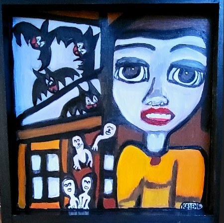 Title The little ones. 12 x 12 acrylic on wood. Kelene 2022 $70.00