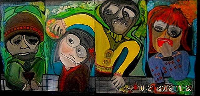 Title: Out and About. Large panel 35 L x 68 W. Acrylic paint. All artwork copyrighted©.