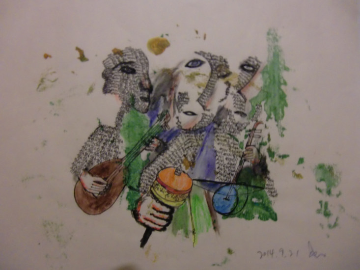 Three Brothers, ink and watercolor on paper, 32 X 24cm