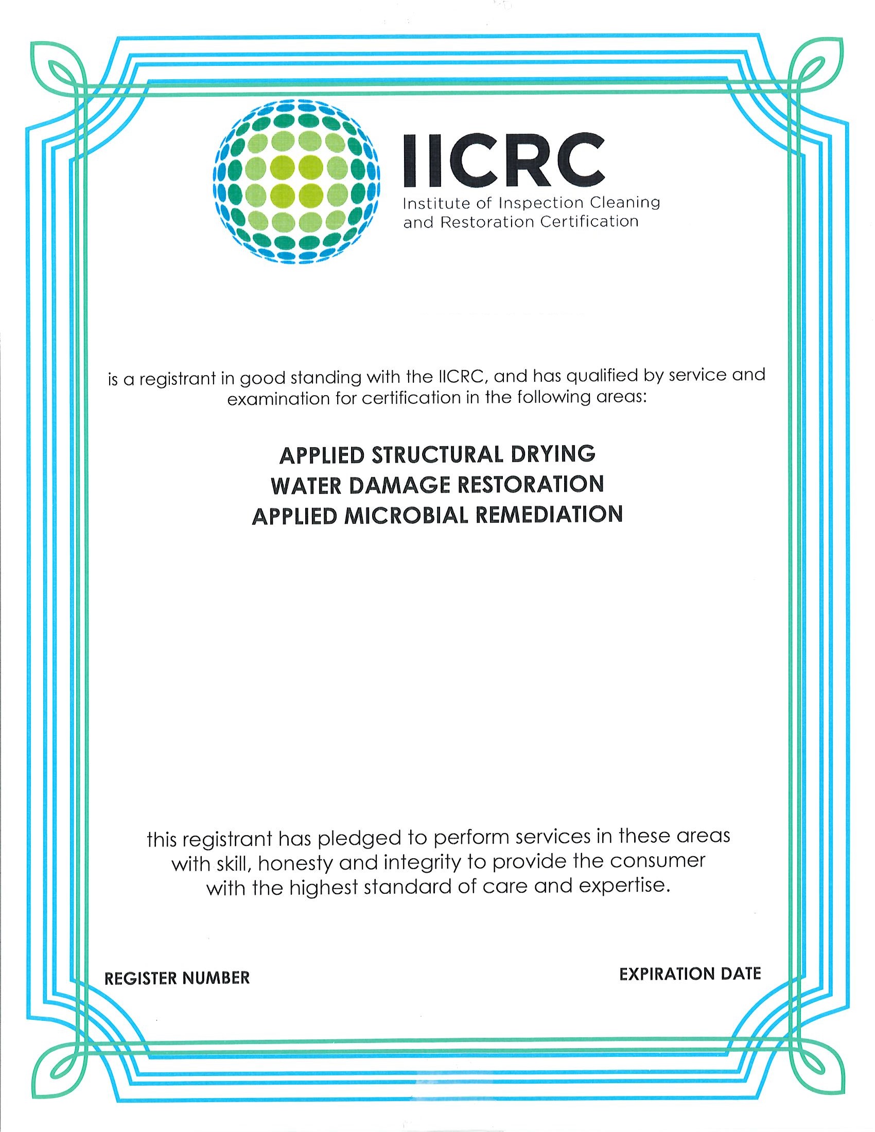 IICRC Certificate 6