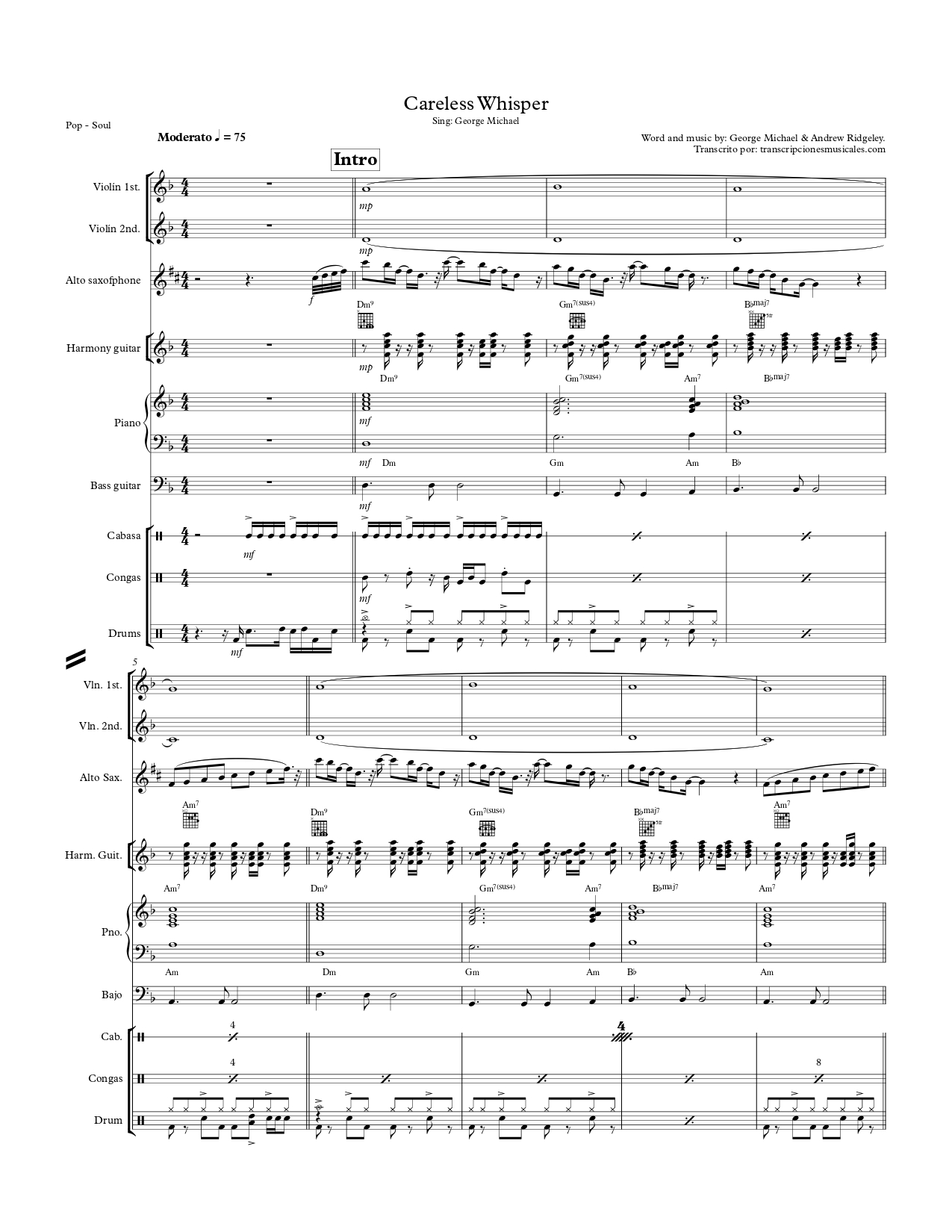 Careless Whisper - sheet music page 1