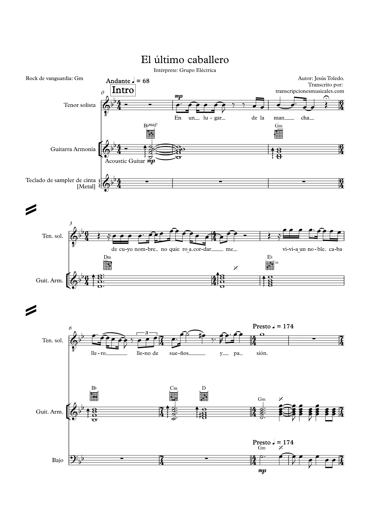 El último caballero - partitura hoja 1 El último caballero - partitura hoja 1