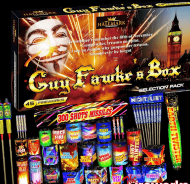 GUY FAWKES - selection box. everything you need for a large size bonfire night. A great selection of Fountains, Barrages, Single shots & Rockets.This selection box is undoubtedly great value for money! £80!