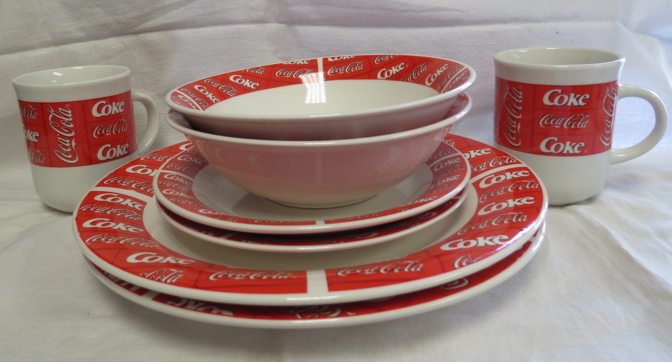 Coke Dinner Set - 10" Plate, 7" Plate, soup Bowl, Cup