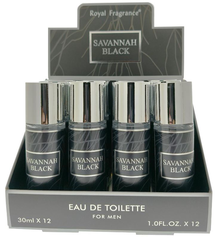 SAVANNAH BLACK TRAVEL SPRAY 
12 PC DISPLAY 
78104