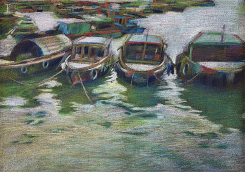 Singapore boats (Coloured Pencil 17" x 23")