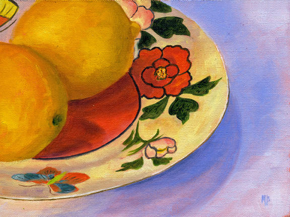 Lemons On Talavera Pottery ~ 6" x 8"  Oil on Canvas Panel
