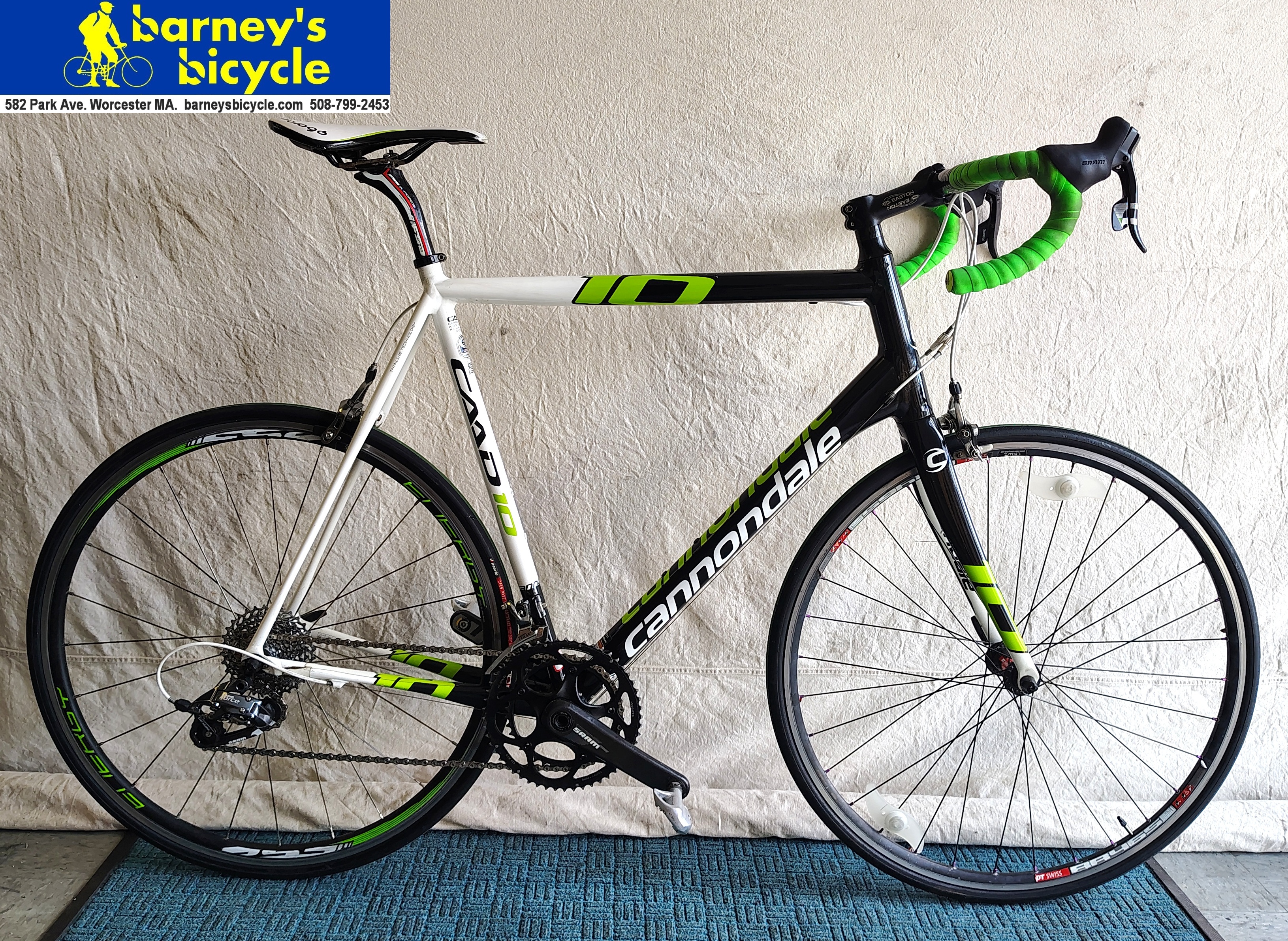 Cannondale CAAD 10
Frame Size: XL, Aluminum/Carbon Fork, 
Rider Height: 6'1-6'4, 
Drivetrain: Rival 2x10
Price: $1199.00 (Professionally Tuned)
