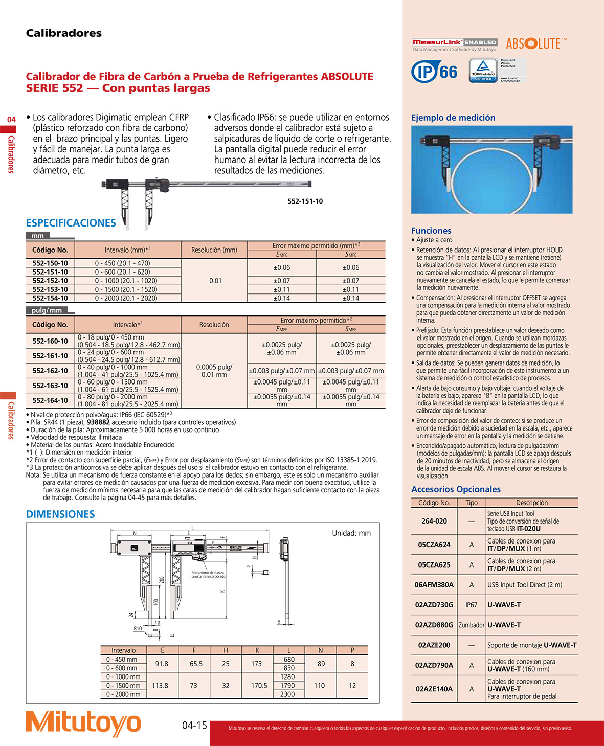 Calibrador de fibra de carbón con puntas largas
