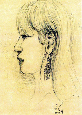 Drawing of Inge Girard (profile view looking left), daughter of the artist. Image taken from photocopy provided by Allen Abramson.