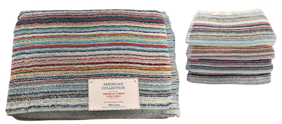 4882 
AMERICAN COLLECTION STRIPEYARD DYED BATH TOWEL 27X54
UPC: 782650421786
36 CS/PACK

