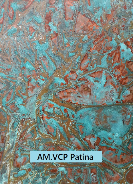 Patination - blue verdigris on copper patina.