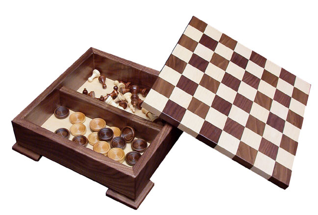 Checker Board w/Base & Wooden Chess/Checker Pieces-#66
