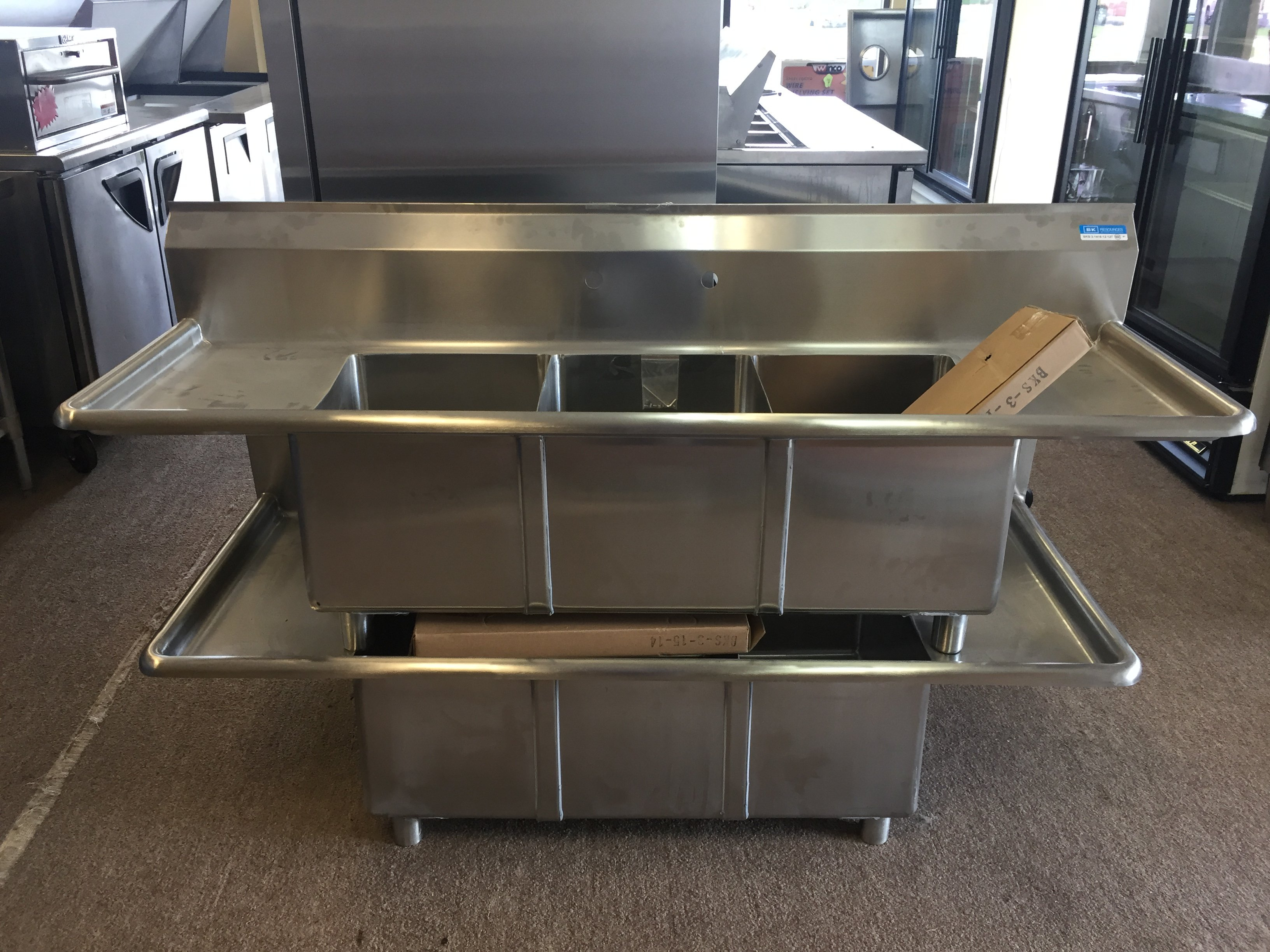 New BK Resources 3 Comp Sink with Drainboard