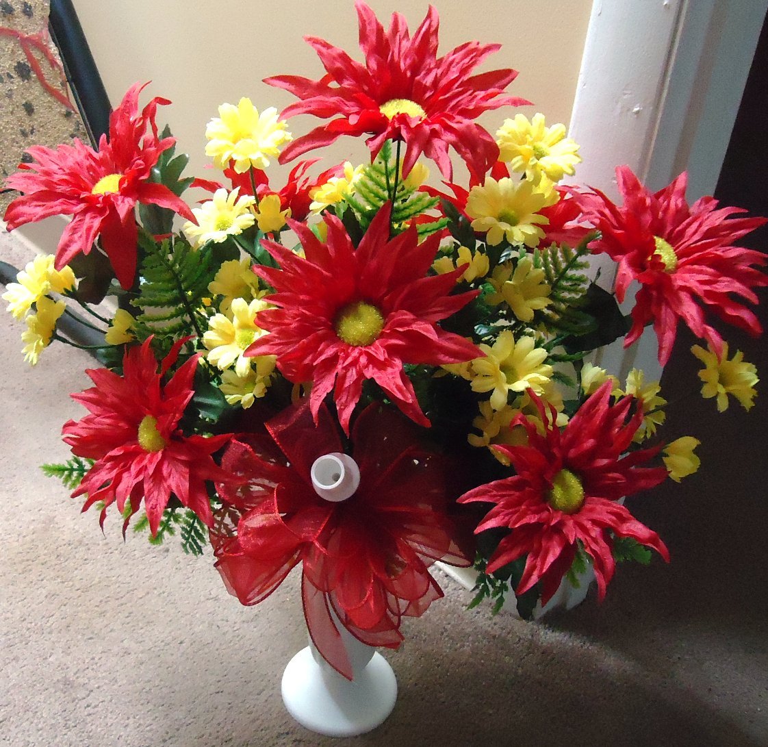 &quot;Silk&quot; Cemetery Vase
    Red &amp; Yellow
      $50.00