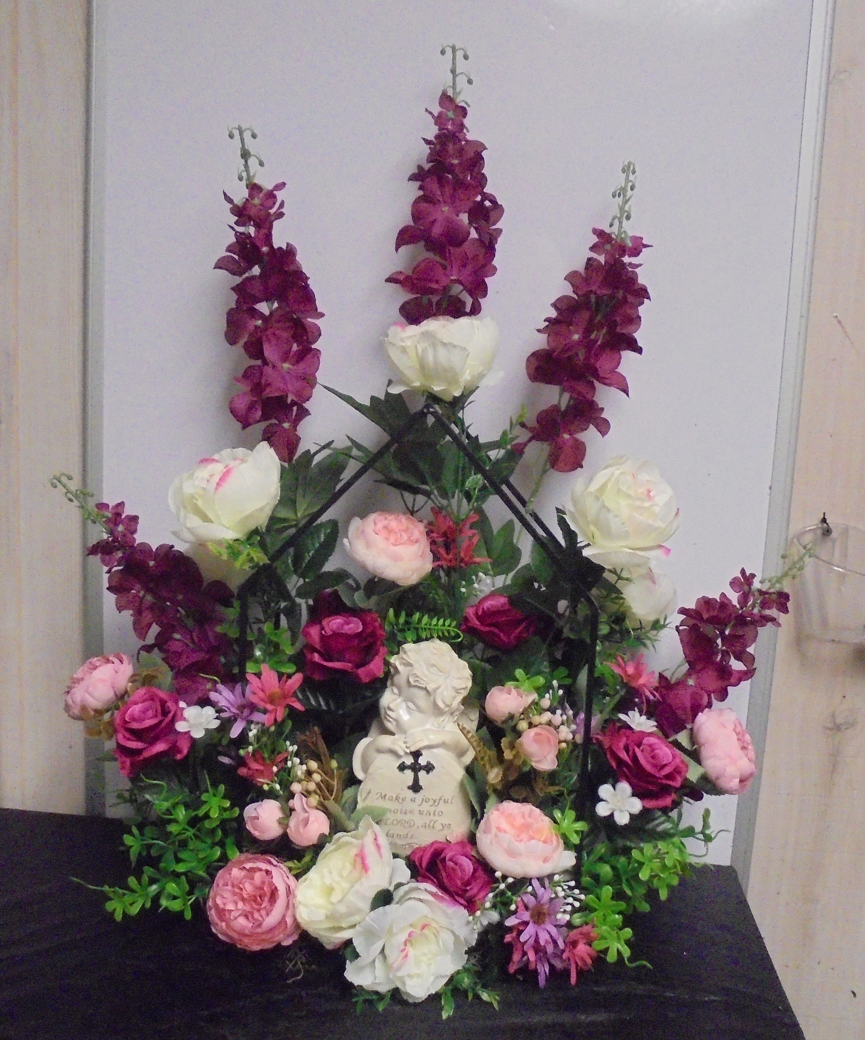 (53A)  "Silk" Lantern Arrangement
W/ Angel 
(Pink, & White Mix)
$75.00