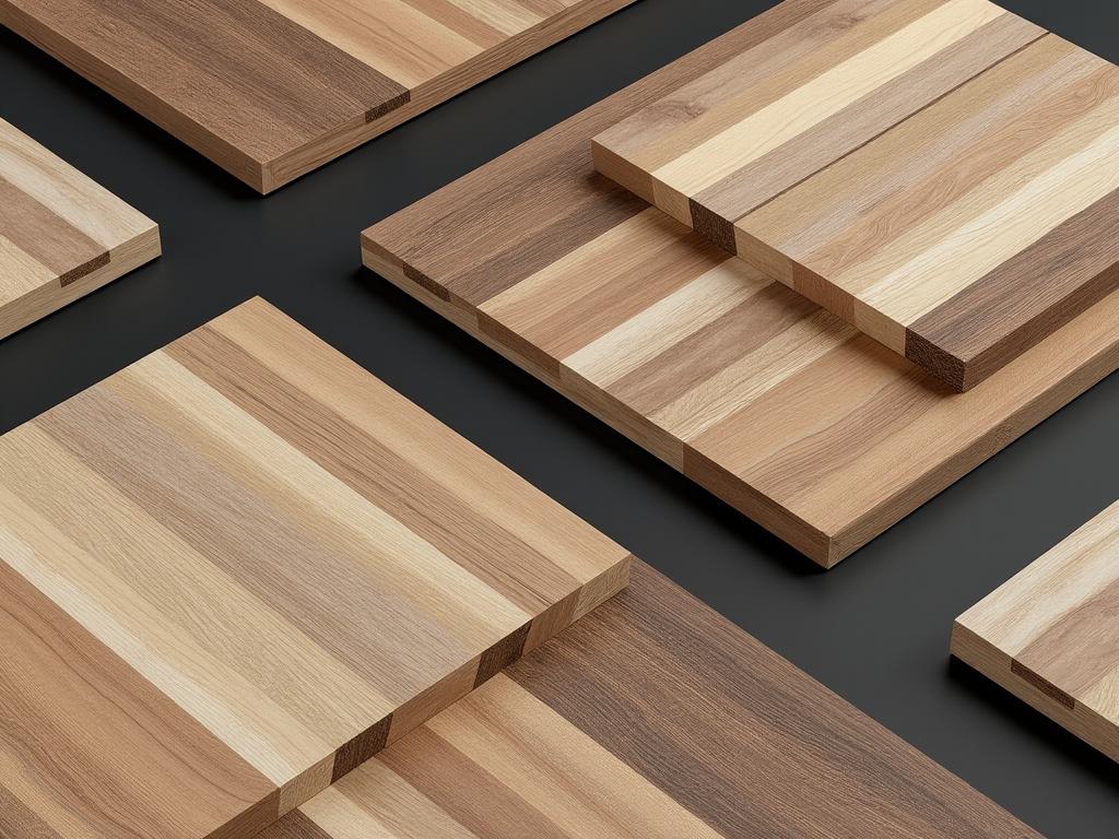 Multiple rectangular wooden cutting boards with striped patterns on a dark surface.