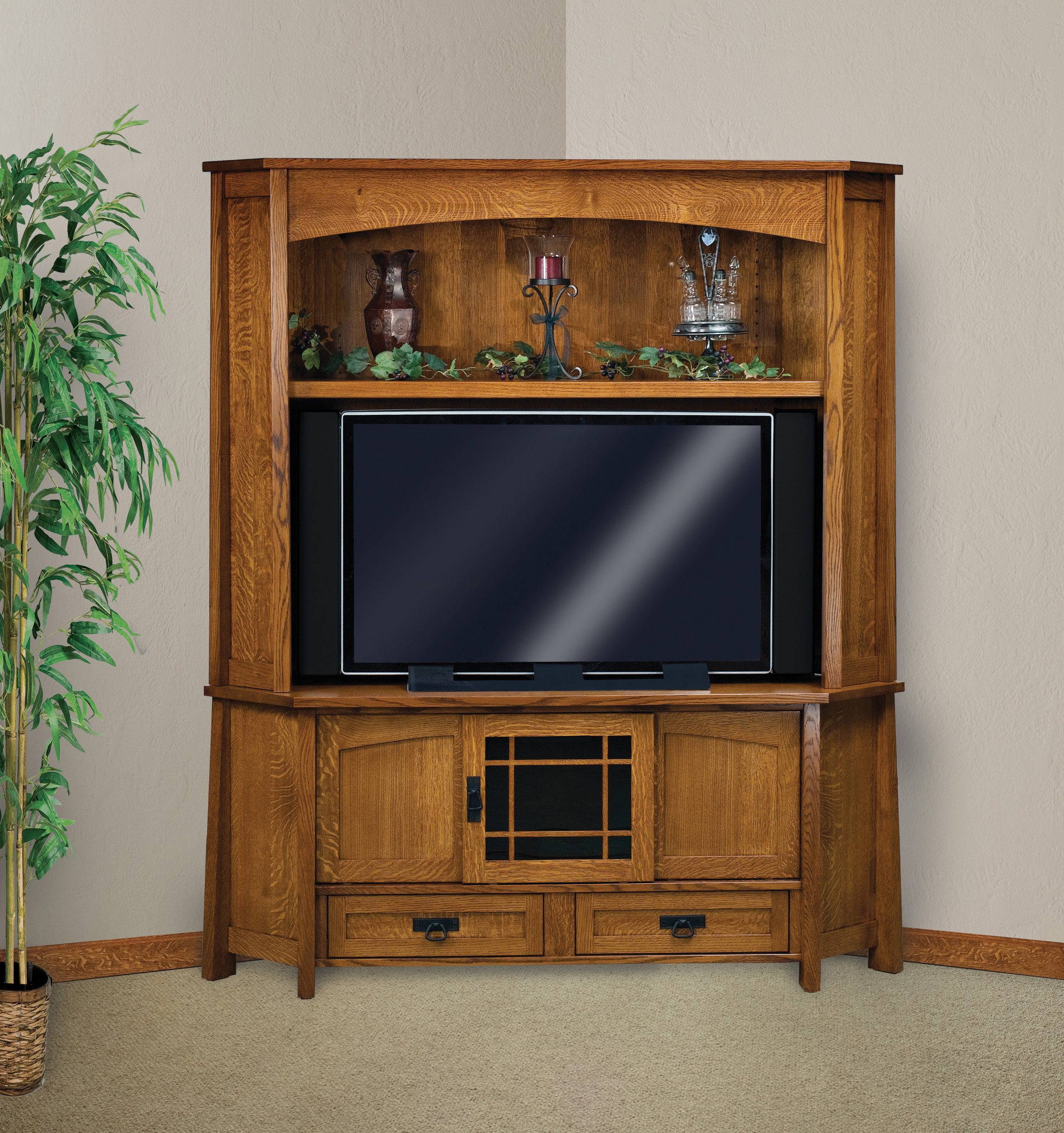 Modesto 2 piece Corner Media Console with Hutch