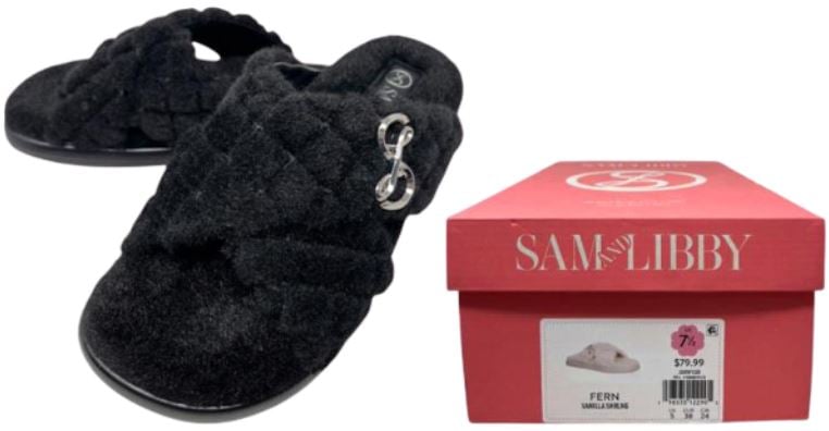 J3390F1001
SAM &amp; LIBBY FURR SLIPPER BLACK
 6 - 6.5 - 7 - 7.5 - 8 - 8.5  - 9 - 9.5 - 10 - 11
12 CS PACK 
