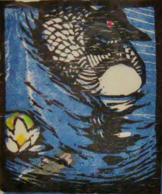 Pastuchiv, Loon, 3" x 2.5" Woodcut