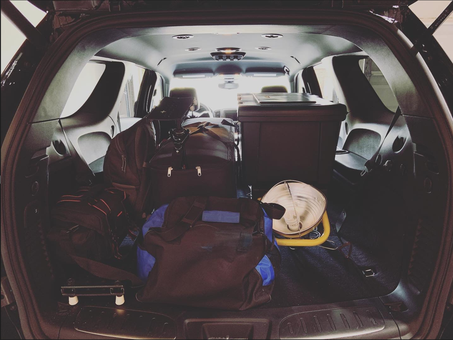 BTS: Vehicle packed with equipment heading out to video shoot
