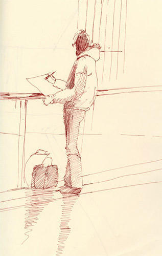 'DJ' at Liverpool St Station (Pen and ink)