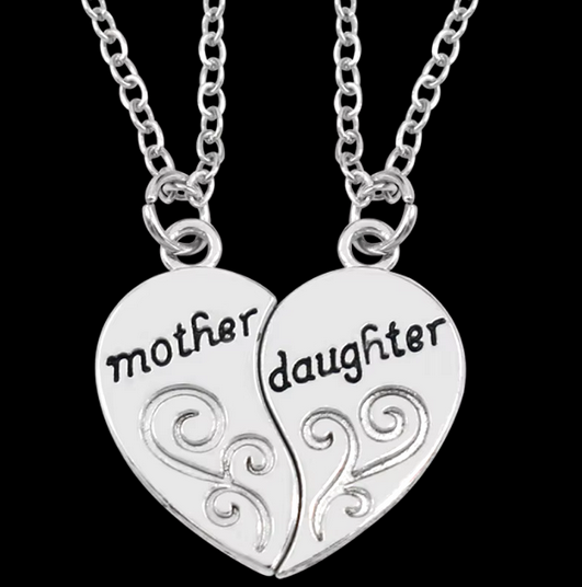 2pcs Antique Silver-plated Necklace Fashionable Mother Beautiful Daughter Combination For Love Parent Child Style Jewelry