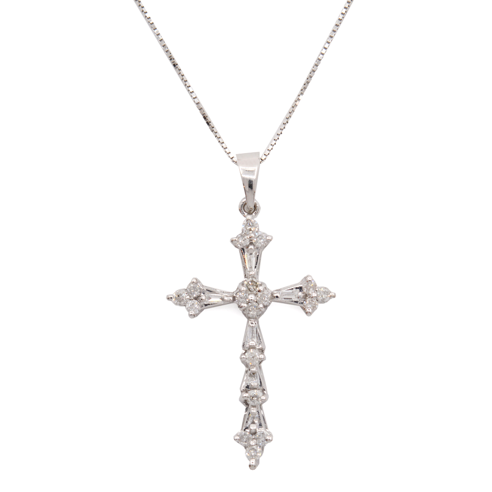 10K WHITE GOLD DIAMOND CROSS WITH 20" 10K WHITE GOLD BOX CHAIN $500
