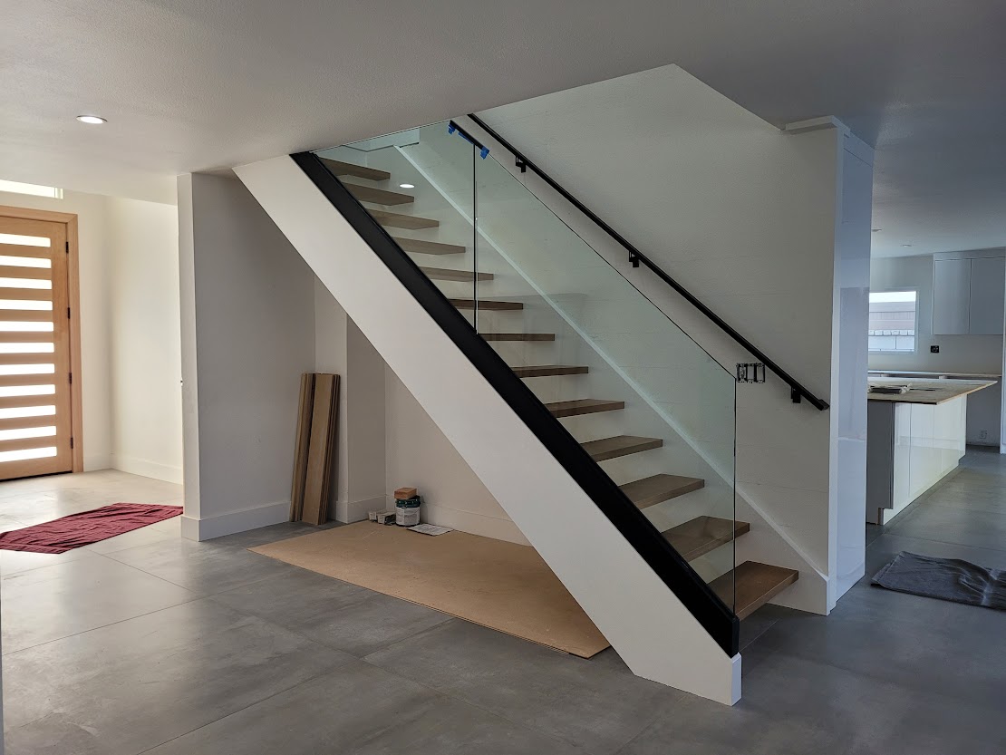 Project - North Tustin Floating Tread White Oak and Glass Stair System