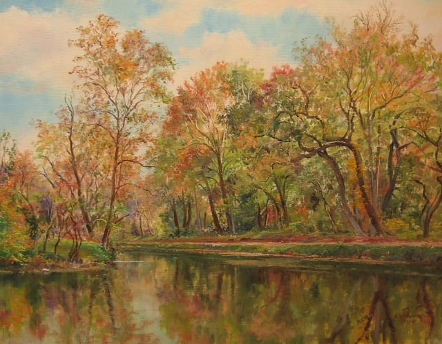 55. Autumn at Pennyfield Lock, 14" x 18" Oil on Canvas