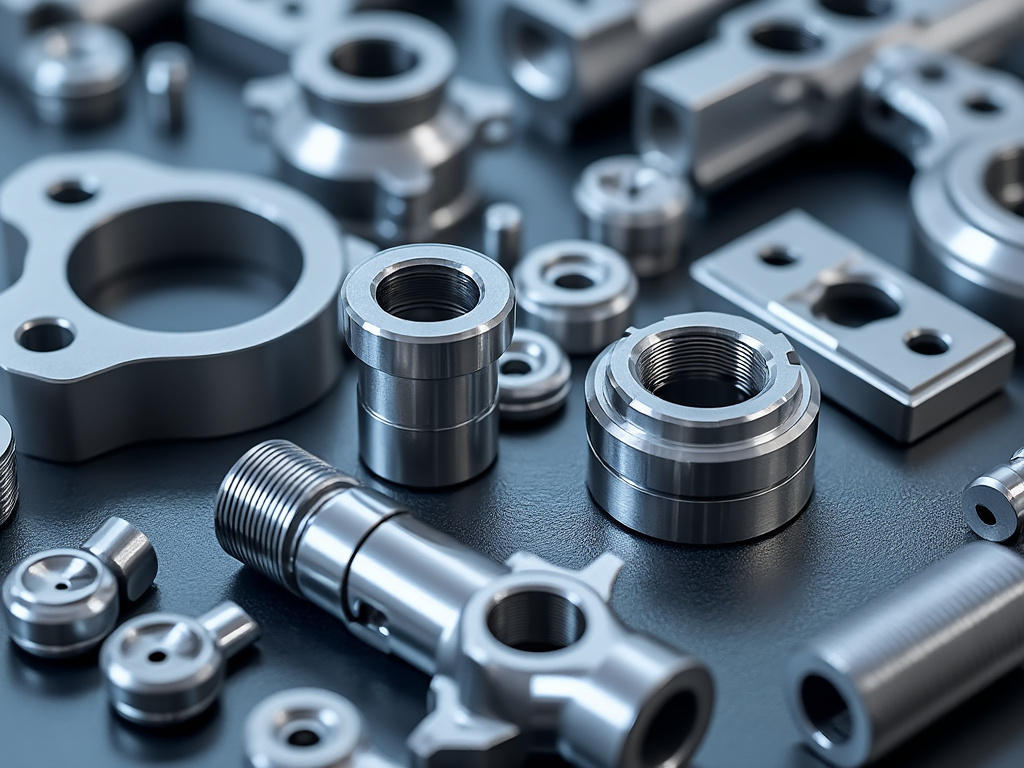 Piezas metálicas industriales sobre una superficie de metal gris, incluyendo tuercas y engranajes de precisión. Piezas metálicas industriales sobre una superficie de metal gris, incluyendo tuercas y engranajes de precisión.