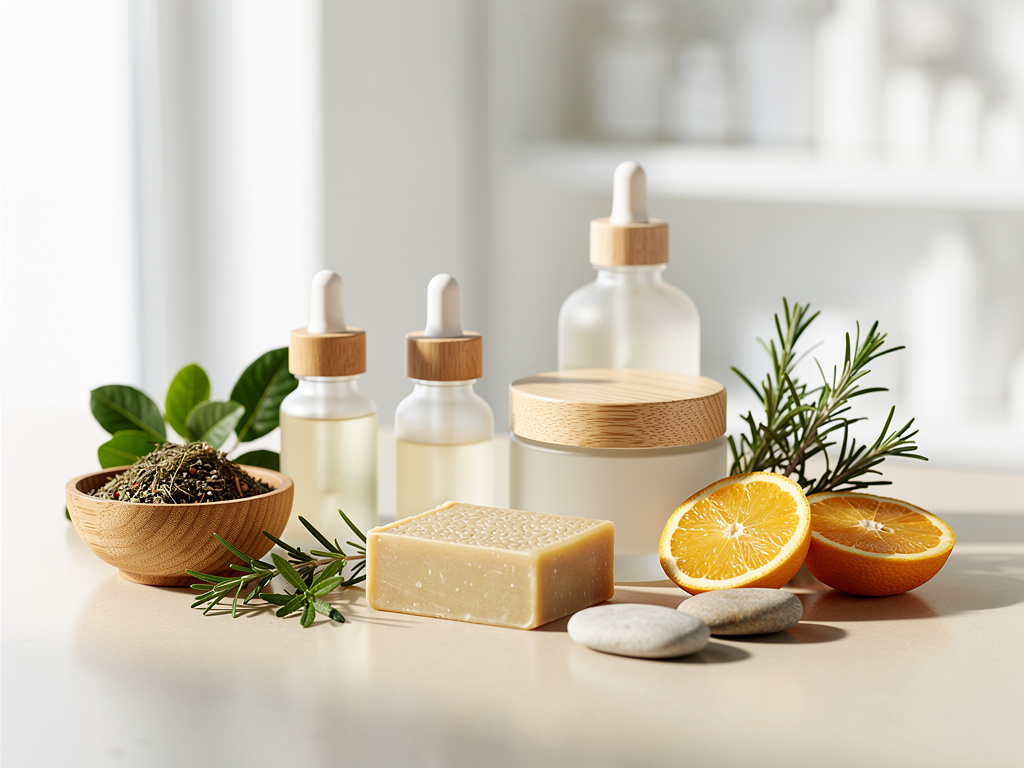 Productos naturales de cuidado de la piel con aceites esenciales, jabón artesanal, crema, romero, cítricos y hierbas Productos naturales de cuidado de la piel con aceites esenciales, jabón artesanal, crema, romero, cítricos y hierbas